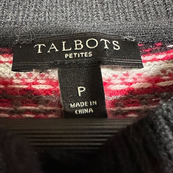 Talbots Sweater Womens P Red Gray Black Fair Isle Cardigan Lambswool Button Up - Picture 4 of 8